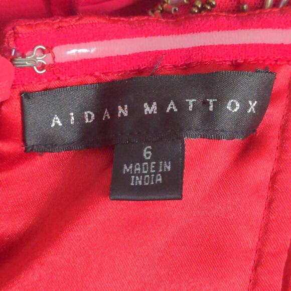 Aidan Mattox Womens Swing Dress Red Lined Maxi Off Shoulder Sleeveless Beads 6 - Picture 13 of 16